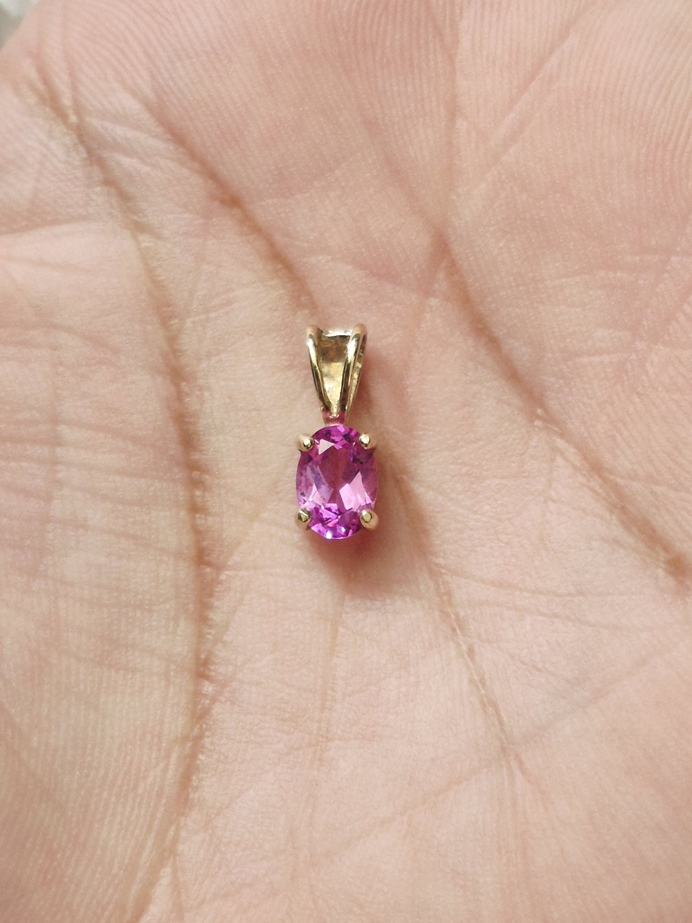 14k Yellow Gold Vermeil Pink Sapphire Danity Pendant - Picture 3 of 8